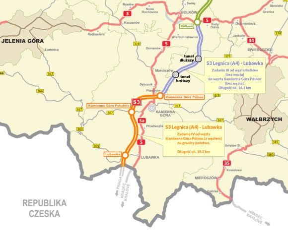 Lokalizacja inwestycji S3 Legnica (A4) - Lubawka, Zadanie IV